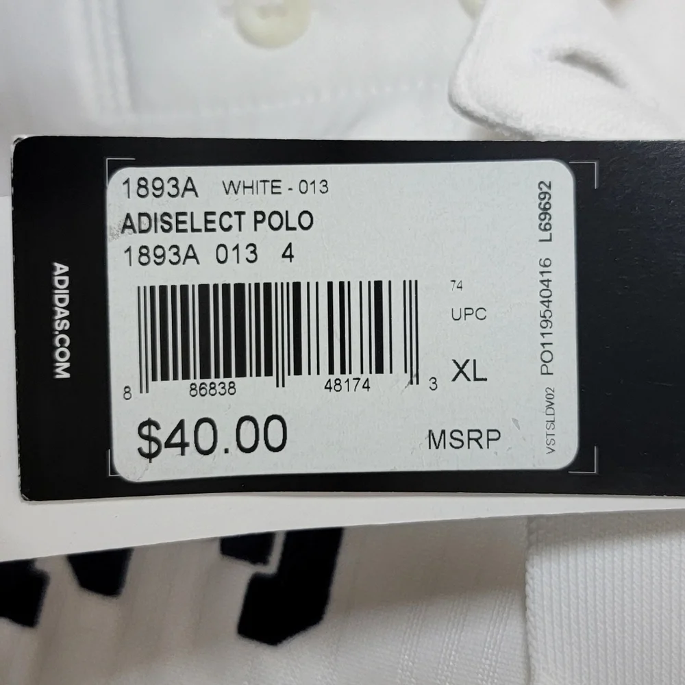 NWT Adidas | White Short Sleeve Polo with CL Athletics Embroidery
